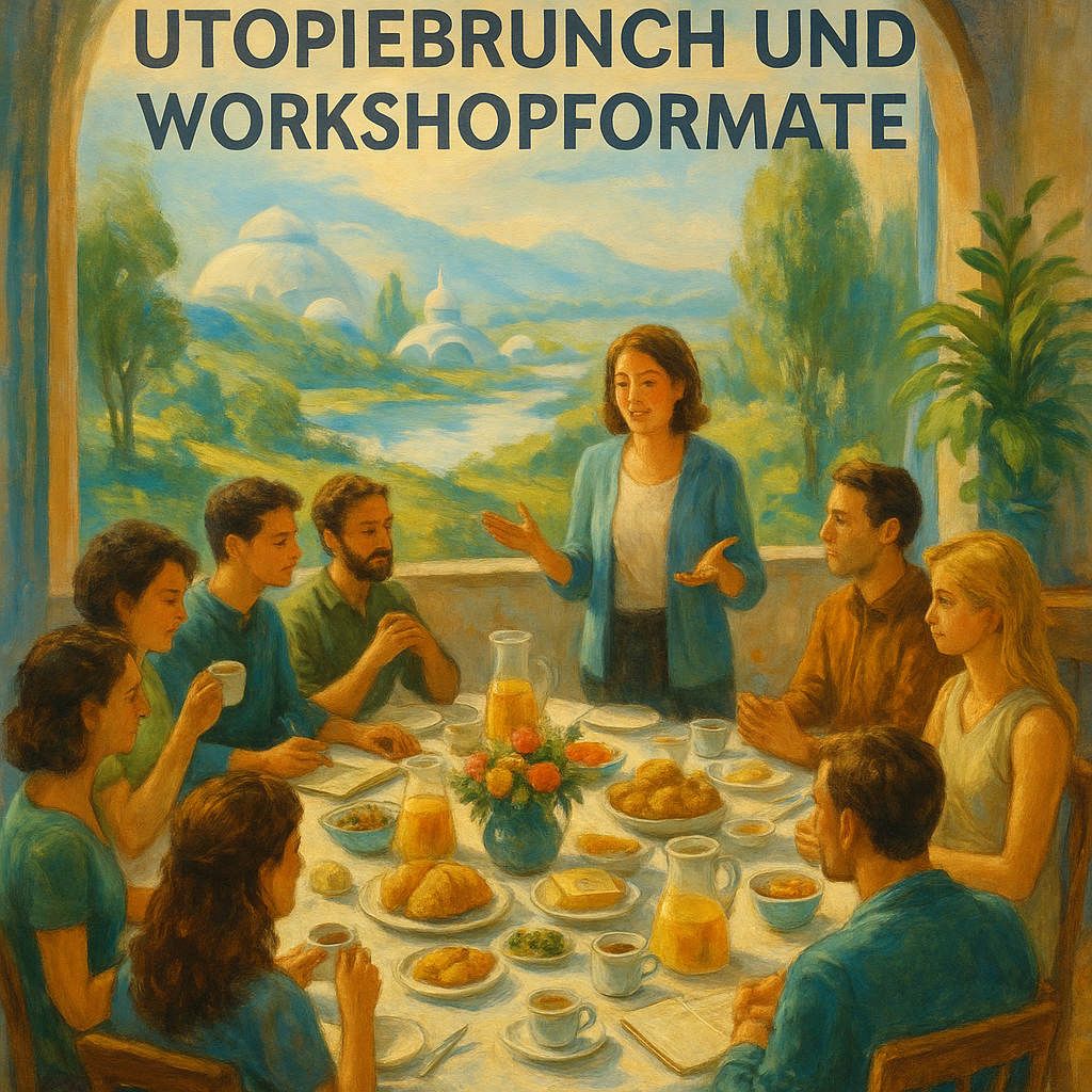 Utopischer Brunch-Workshop in malerischer Zukunftsstadt