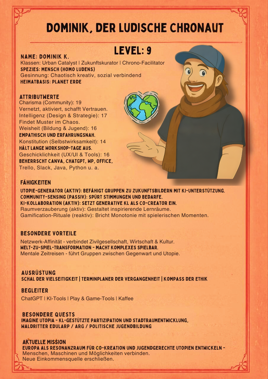 Dominik, der ludische Chronaut – Charakterkarte
